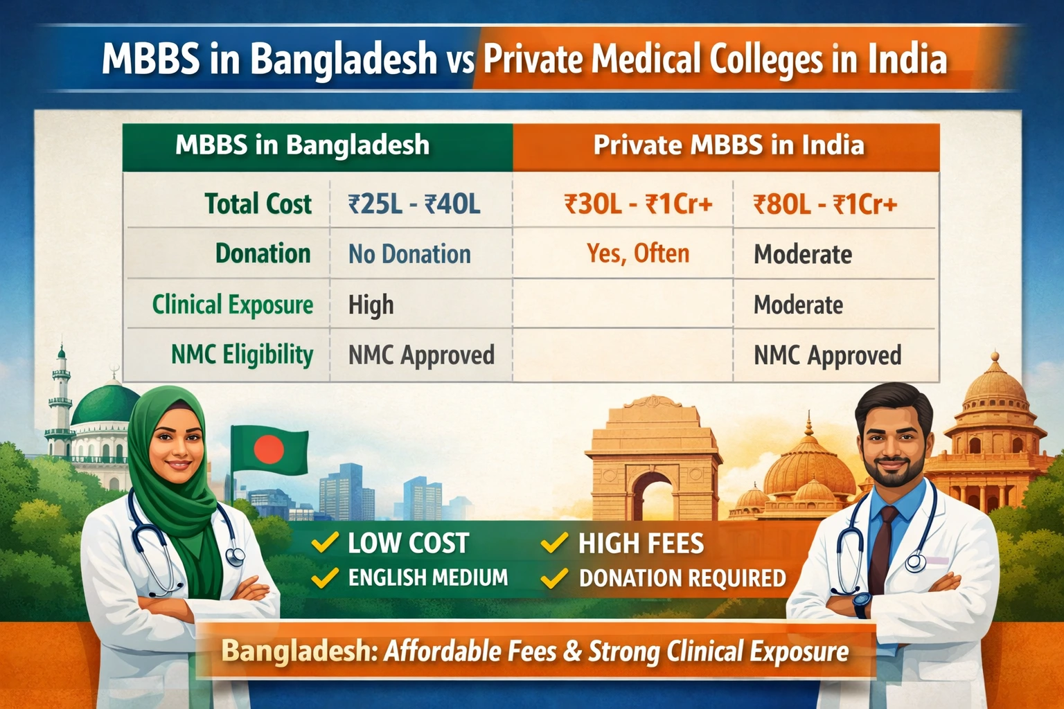 “MBBS in Bangladesh vs private medical colleges in India comparison for Indian students